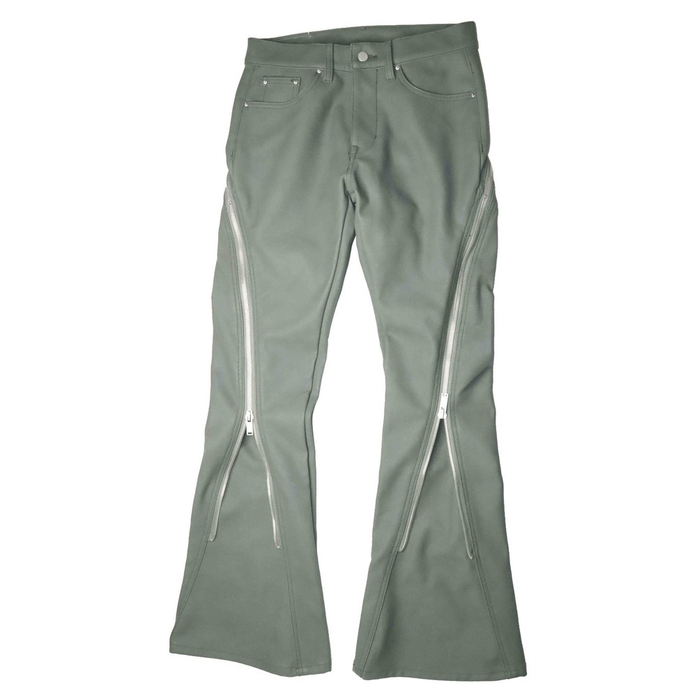 mnml Green Polyeurethane‎ Zipper Flare Button Fly Goth Streetwear Jeans Mens 29